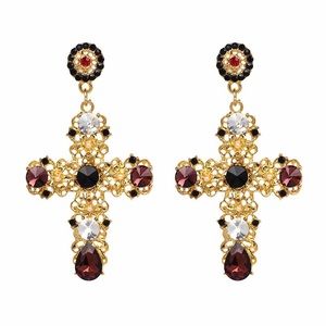 VINTAGE RED CRYSTAL CROSS EARRINGS